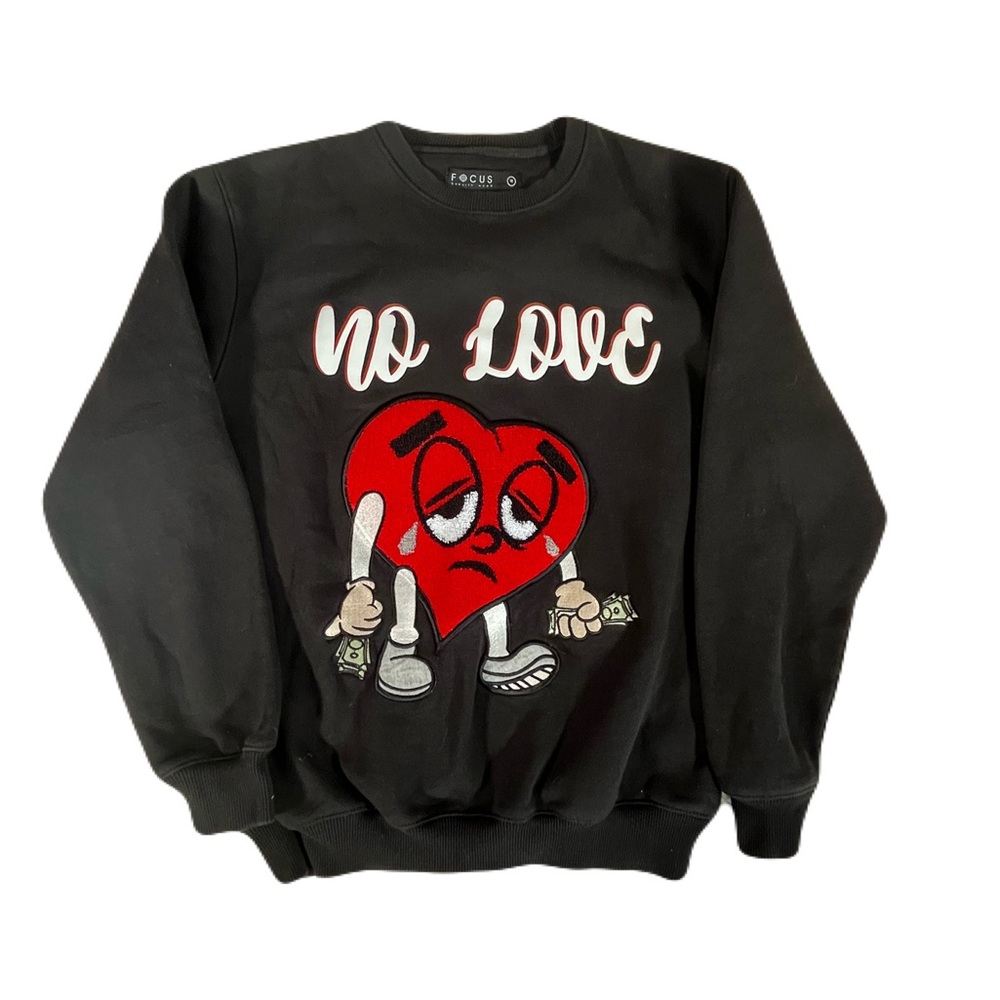 Focus Men's Black 'No Love' Heart Graphic Crewneck